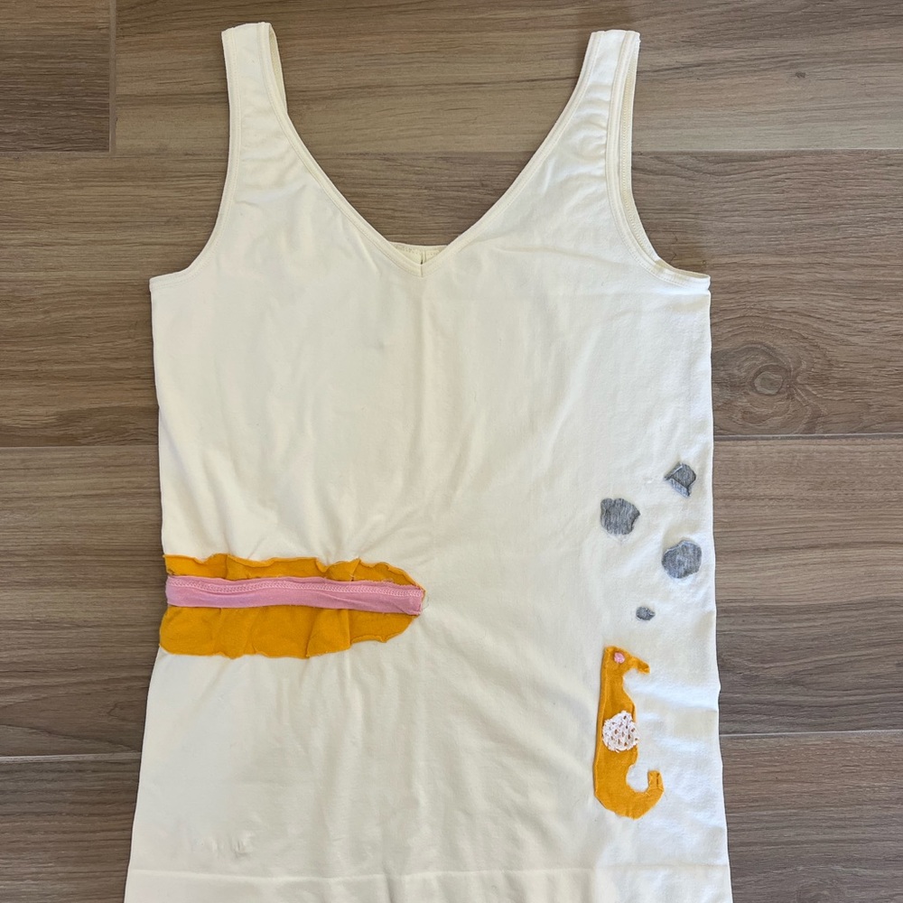 Cream Tank Top with Orange and Gray Accents